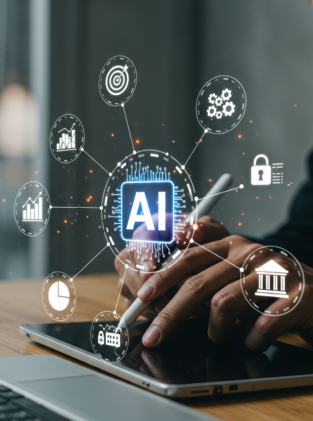 Abstract AI neural network visualization glowing blue