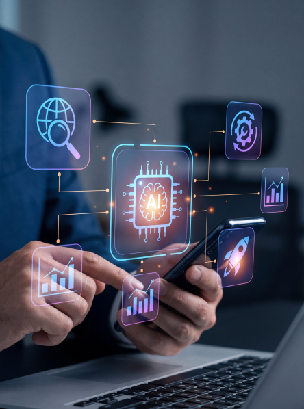 Abstract AI neural network visualization glowing blue