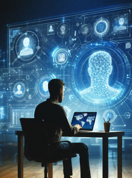 Abstract AI neural network visualization glowing blue